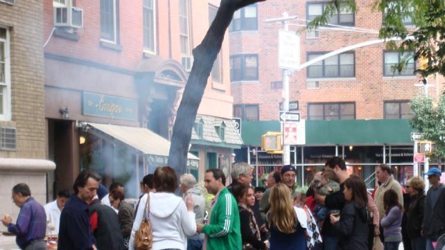 A block party in Manhatten.  <a href =  “http://commons.wikimedia.org/wiki/File:Block_party_(Manhattan,_October_4_2008).jpg”>Link to original photo</a>