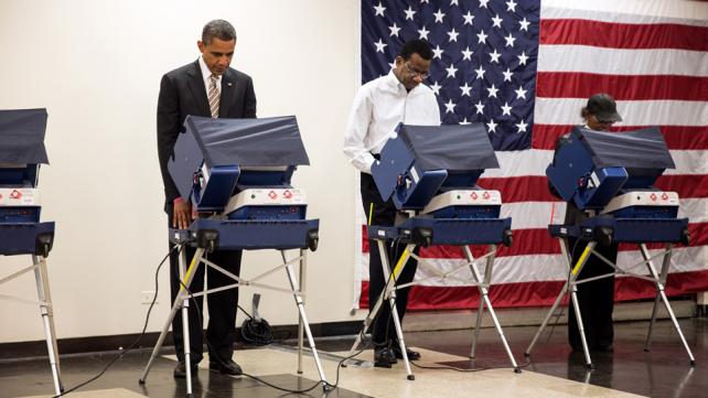 "Barack Obama votes in the 2012 election" by Pete Souza