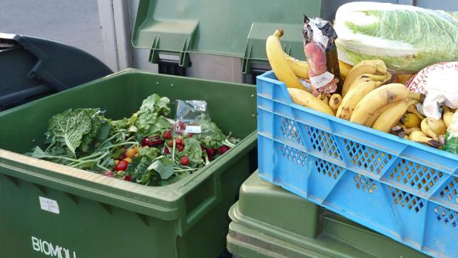 A box full of recovered vegetables and fruits dug out of the waste of a hypermarket