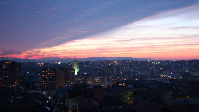 View over the City of Pristina (Kosova) by sunset