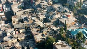 The city of Muzafarabad, Pakistan lays in ruins after the 2005 Kashmir earthquake that hit the region.
