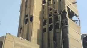 A bombed telecommunications building in Baghdad